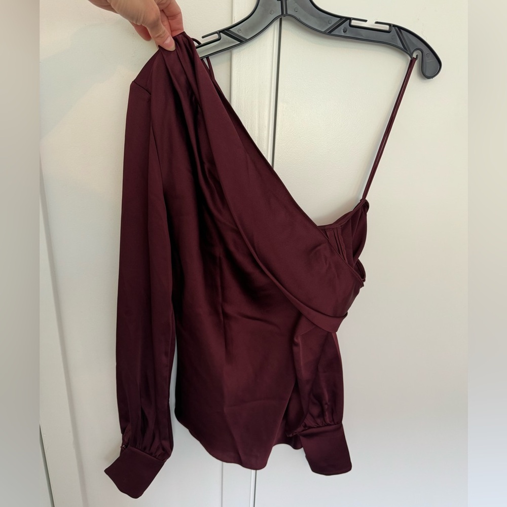 Jonathan Simkhai Burgundy One-Shoulder Satin Top